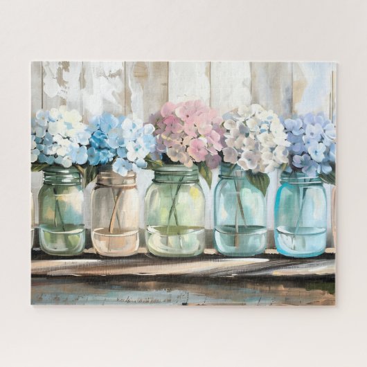 Vintag Blossom Hydrangea Mason Jars Puzzle (Horizontal)