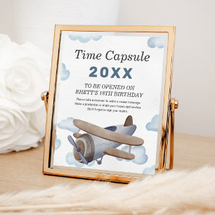 Vintag Blue Airplane 1. Geburtstagskapsel Poster