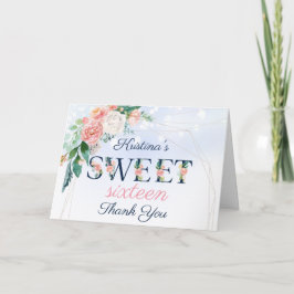 Vintag Blue and Pink Floral Sweet 16 Vielen Dank Karte