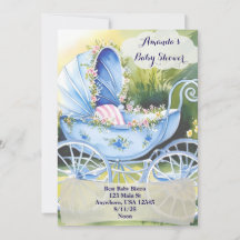 Vintag Blue Baby Carriage in Garden Bloom lädt ein