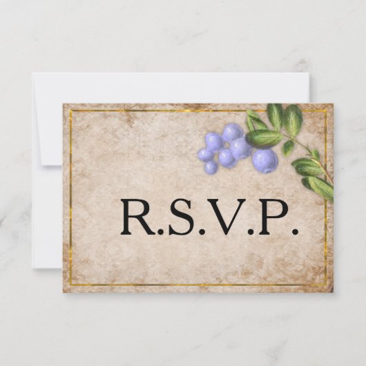 Vintag Blue Berries Wedding RSVP Karte (Vorderseite)