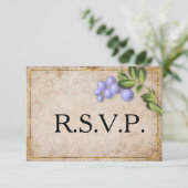 Vintag Blue Berries Wedding RSVP Karte (Stehend Vorderseite)
