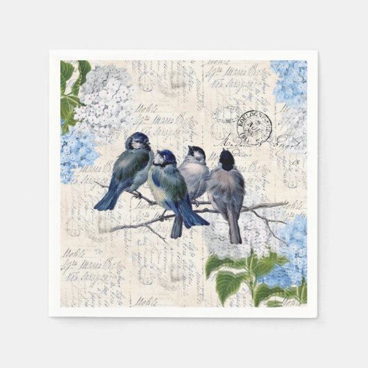 Vintag Blue Birds Blume Italienisches Papier Napki Serviette (Vorderseite)