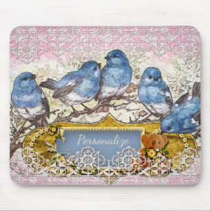Vintag Blue Birds Happiness Zuhause Office Compute Mousepad