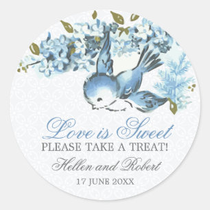 Vintag Blue Birds Winter Wedding Leckerei Gefallen Runder Aufkleber
