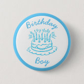 Vintag Blue Birthday Cake Button (Vorderseite)