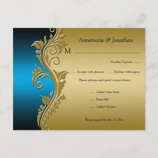 Vintag Blue Black and Gold Floral UAWG RSVP Karte
