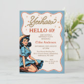 Vintag Blue Black Western Cowgirl 40. Geburtstag Einladung (Stehend Vorderseite)
