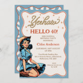 Vintag Blue Black Western Cowgirl 40. Geburtstag Einladung (Vorne/Hinten)