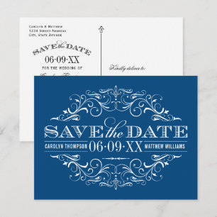 Vintag Blue Blüh Wedding Save the Date Ankündigungspostkarte