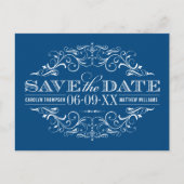 Vintag Blue Blüh Wedding Save the Date Ankündigungspostkarte (Vorderseite)