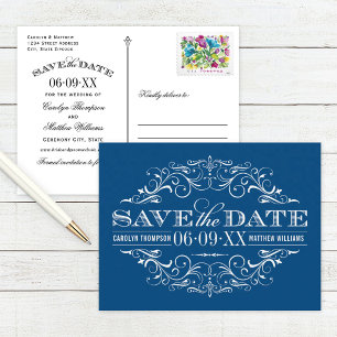 Vintag Blue Blüh Wedding Save the Date Ankündigungspostkarte