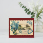 Vintag Blue Blume Valentine Postkarte (Stehend Vorderseite)