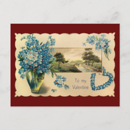 Vintag Blue Blume Valentine Postkarte (Vorderseite)