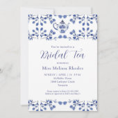 Vintag Blue Blumen Tea Bridal Tee Einladung (Vorderseite)