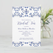 Vintag Blue Blumen Tea Bridal Tee Einladung (Stehend Vorderseite)