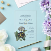 Vintag Blue Botanic Primrose Acryleinladungen (In Situ (Hochzeit))