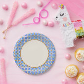 Vintag Blue Brown Barcelona Petals Geometric Tile Pappteller (Party)