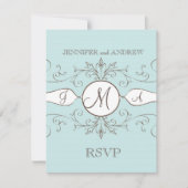Vintag Blue Brown Wedding RSVP Cards (Vorderseite)