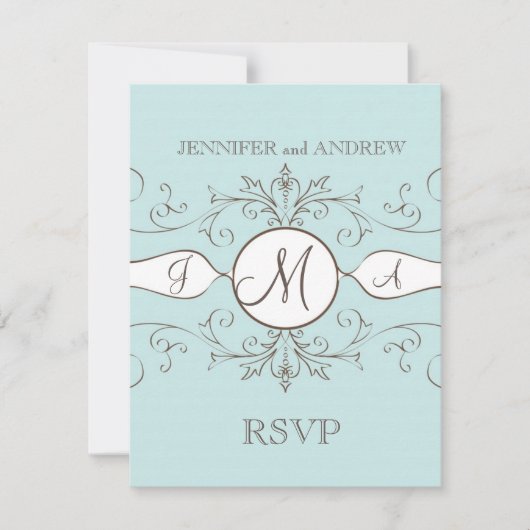Vintag Blue Brown Wedding RSVP Cards (Vorderseite)