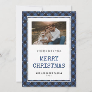Vintag Blue Buffalo Kariertes Foto Weihnachtskarte Feiertagskarte