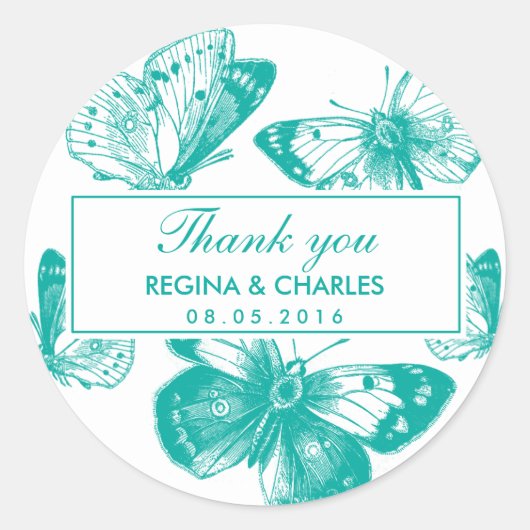 Vintag Blue Butterfly Wedding Vielen Dank Sticker (Vorderseite)