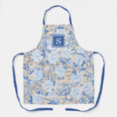 Vintag Blue Chinoiserie Bird & Floral Monogram Schürze (Vorderseite)