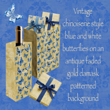 Vintag Blue Chinoiserie Butterfask Damask