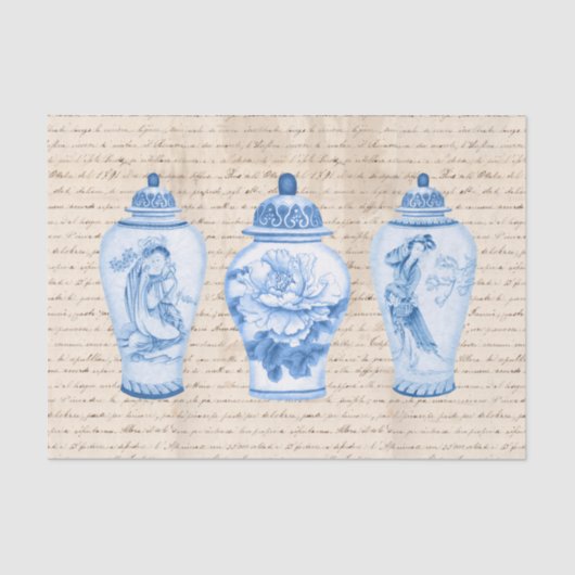 Vintag Blue Chinoiserie Ginger Jars Decoupage Seidenpapier (Vorderseite)