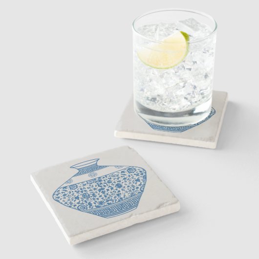 Vintag Blue Chinoiserie Vase Ginger Jar Steinuntersetzer (Seitenansicht)