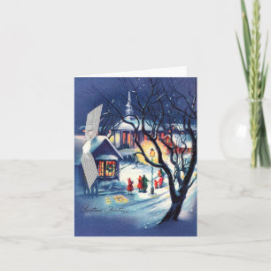 Vintag Blue Christmas Scene Card Karte