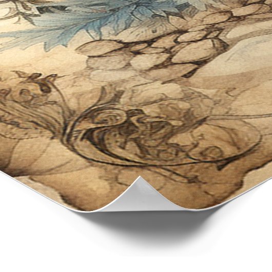 Vintag Blue Christmas Tree Poster (Ecke)