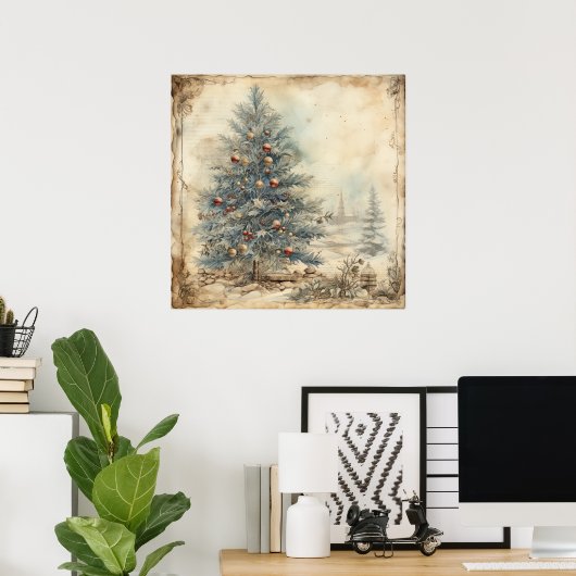 Vintag Blue Christmas Tree Poster (Heimbüro)