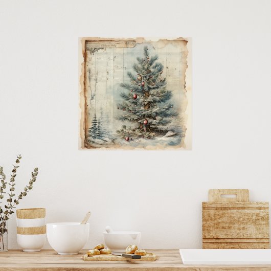 Vintag Blue Christmas Tree Poster (Küche)