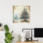 Vintag Blue Christmas Tree Poster (Heimbüro)