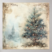 Vintag Blue Christmas Tree Poster (Vorne)