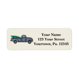Vintag Blue Christmas Tree Truck Address Labels