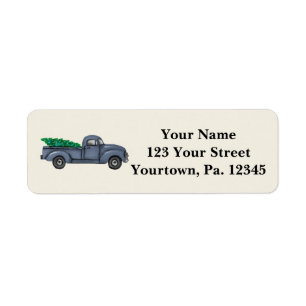 Vintag Blue Christmas Tree Truck Address Labels