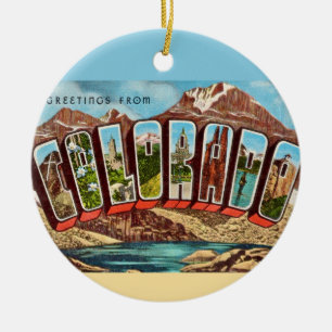 Vintag Blue Colorado Postcard Keramik Ornament