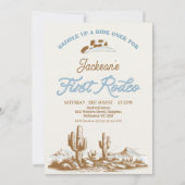 Vintag Blue Cowboy First Rodeo 1. Geburtstag Einladung (Vorderseite)