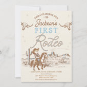 Vintag Blue Cowboy First Rodeo 1. Geburtstag Einladung (Vorderseite)