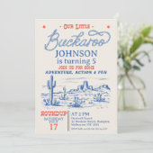 Vintag Blue Cowboy Little Buckaroo Geburtstag Einladung (Stehend Vorderseite)