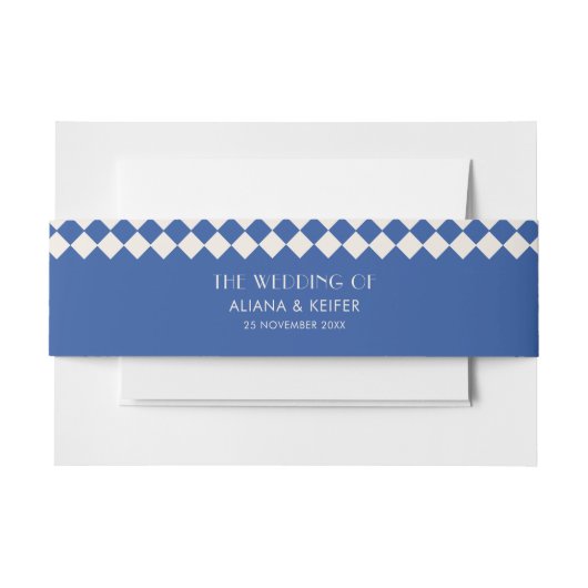 Vintag Blue & Cream Checkerboard Retro Wedding Einladungsbanderole (Vorderseite Beispiel)