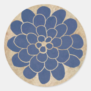 Vintag Blue Dahlia Floral Wedding Runder Aufkleber