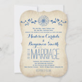Vintag Blue Daisy Rustic Wedding Einladungen (Vorderseite)