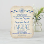 Vintag Blue Daisy Rustic Wedding Einladungen (Stehend Vorderseite)