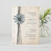 Vintag Blue Daisy Wedding Einladung (Stehend Vorderseite)