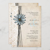 Vintag Blue Daisy Wedding Einladung (Vorne/Hinten)