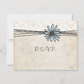 Vintag Blue Daisy Wedding RSVP Karte (Rückseite)