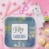 Vintag Blue Denim Fifty & FABULOUS! 50. Geburtstag Pappteller (Party)